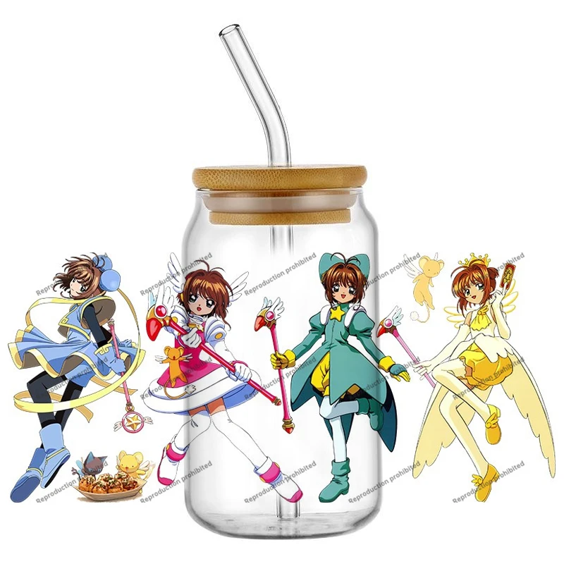Hotsale Kawaii Sakura  Anime 16oz UV DTF 3D Transfer Cartoon Sticker Wrap Decals For Glass Can Cup Fashion Craft DIY Creative
