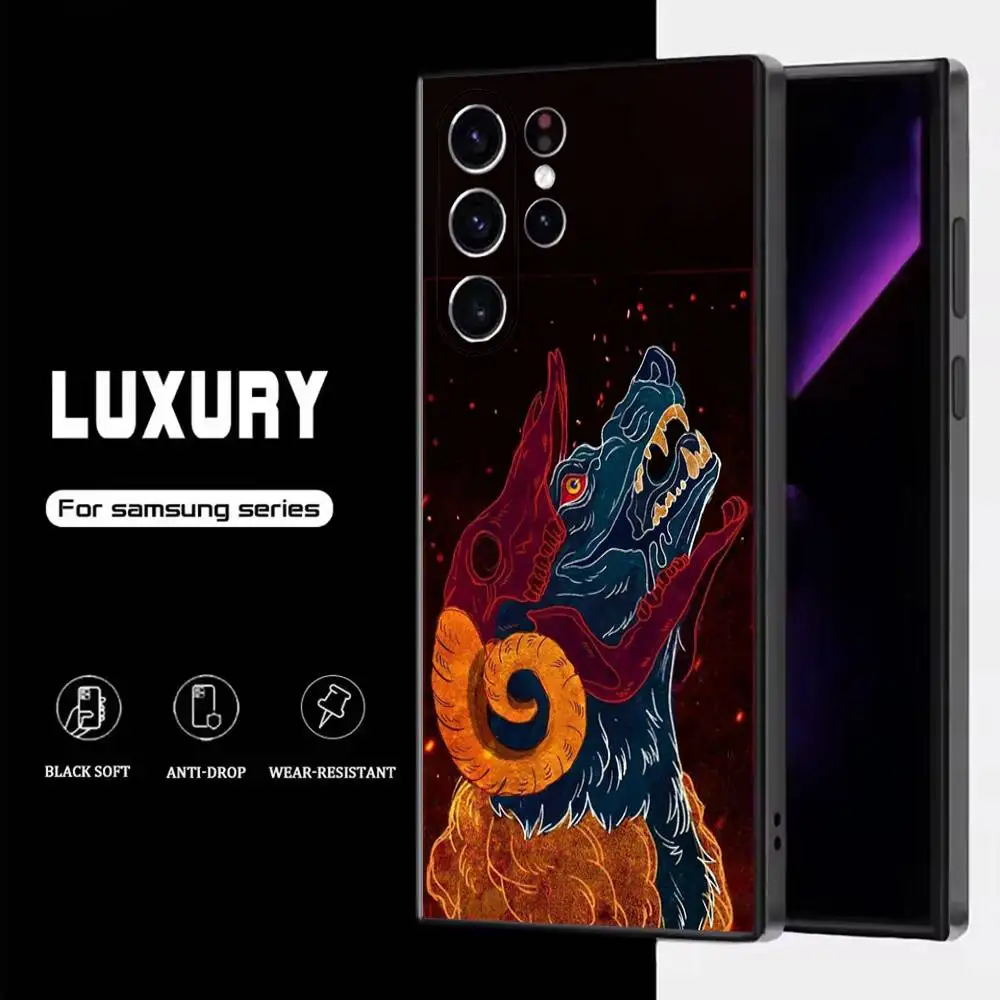 Funda de teléfono con diseño artístico de ovejas en el lobo para Samsung S25,S24,S23,S22,S21,S20,S10,Ultra,Plus,Lite,FE, funda negra de silicona suave