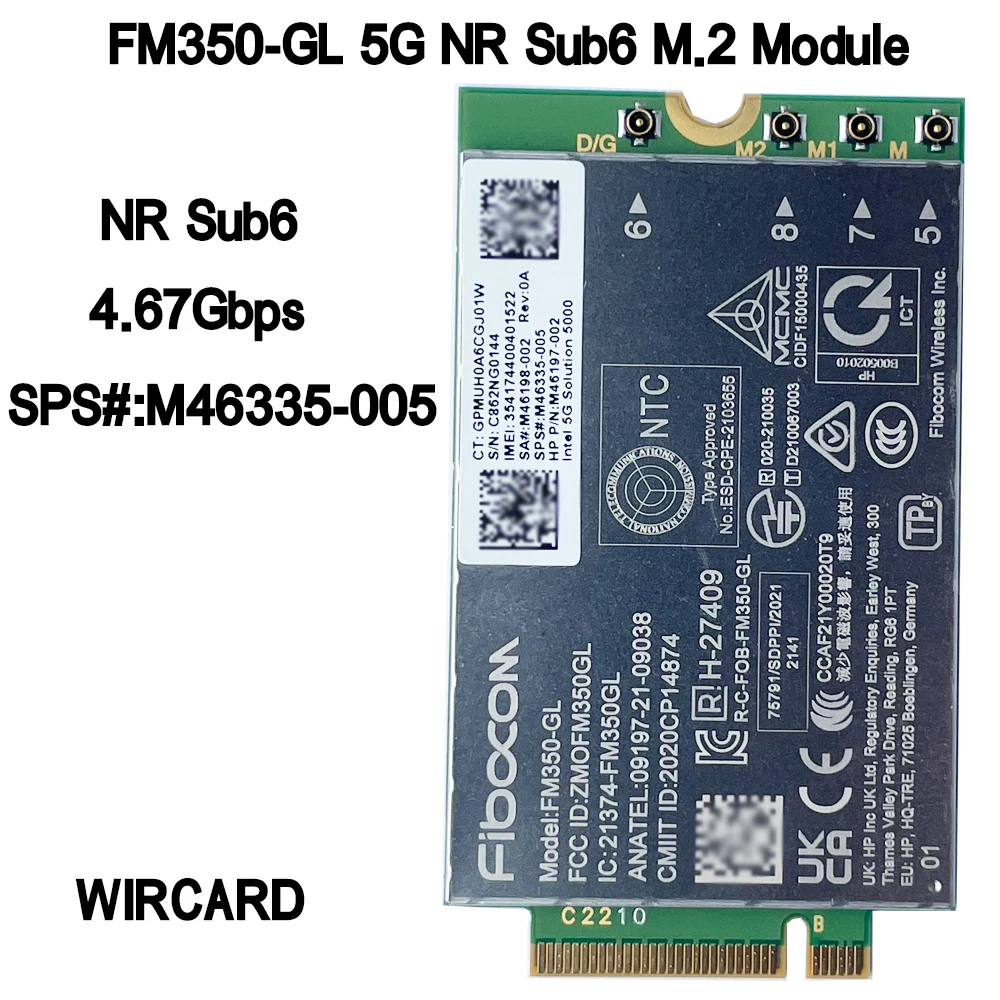 FM350-GL 5G NR Sub6 M.2 Module For HP Laptop SPS#N00181-005 5G LTE WCDMA 4x4 MIMO GNSS Module