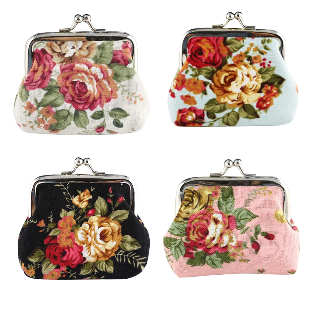 Girl Wallet Rose Mini Floral Pattern Buckle Wallets Handbag Portable Pendants Vintage Style Coins Purse Decoration  White