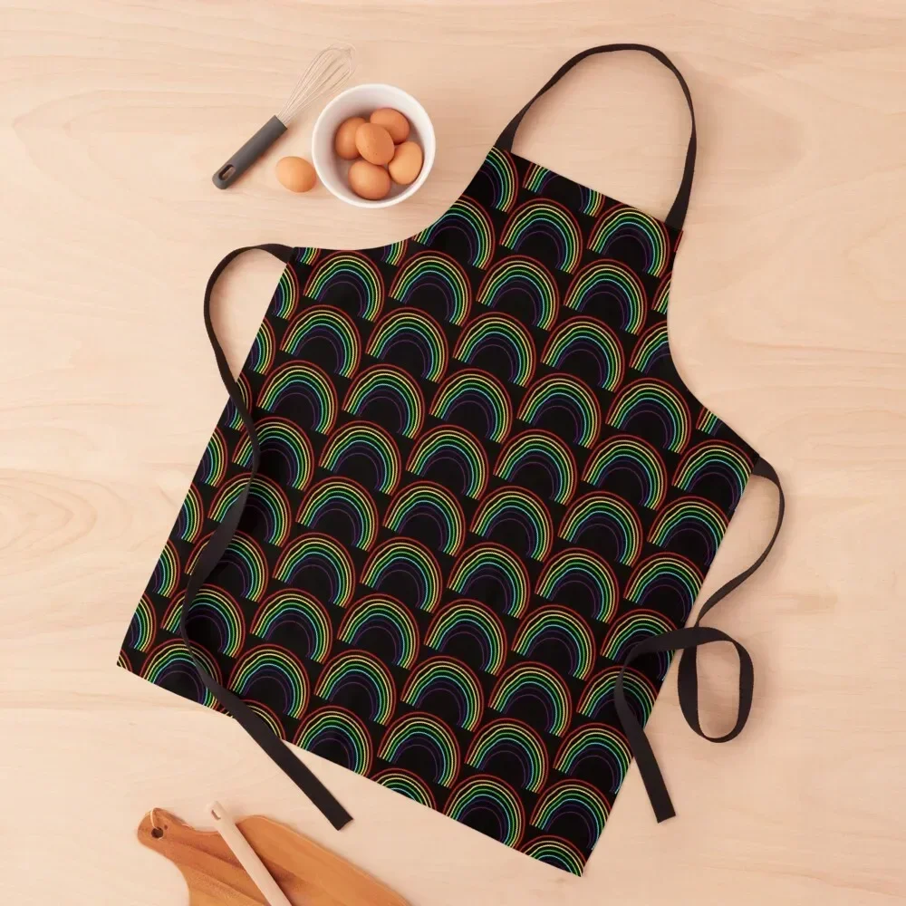 Minimalist Asymmetric Hand-drawn minimalistic rainbow - dark mode edition Apron kitchen girl cleanings Apron