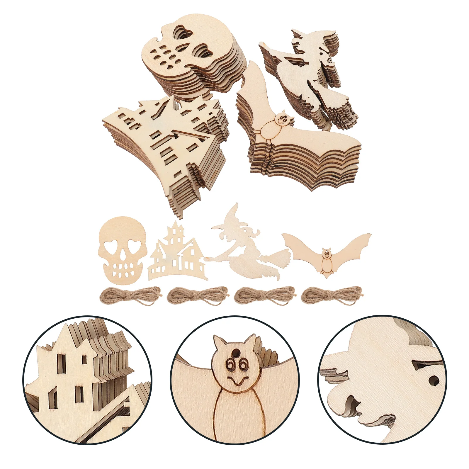 

1set Halloween Decorations Wooden Cutouts Unfinished Diy Craft Supplies Painting Party Hanging Ornaments Handicraft