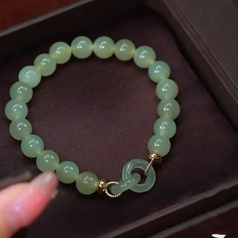 Natural Hotan Jade Love Connecting Buckle Beads Bracelet Adjustable Bangle Jewellery Accessories DIY Hand-Carved Woman Amulet