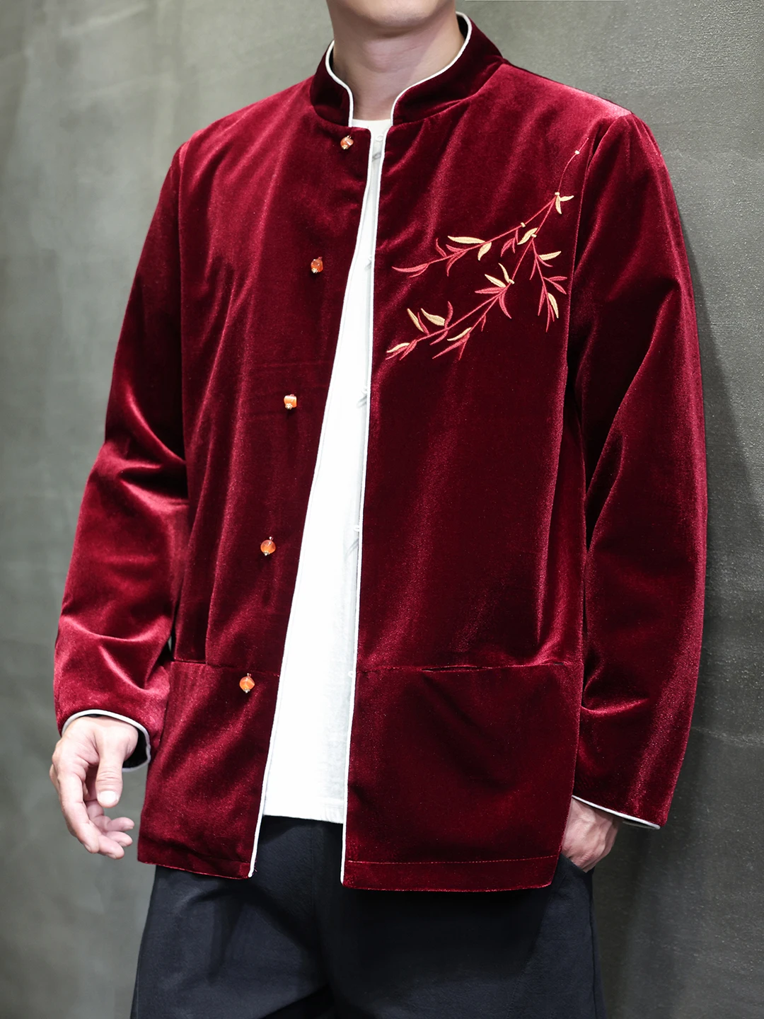 gold-velvet-long-sleeve-casual-loose-jacket-for-men-autumn-fashionable-embroidered-tang-costume-bamboo-pattern-traditional-style