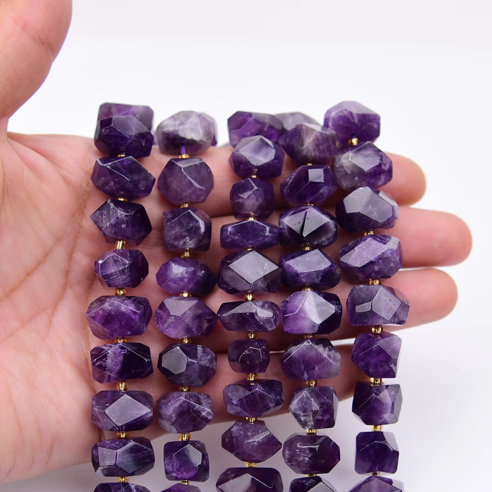 APDGG 11x16mm Natural Purple Amethyst Quartz Crystal Cutting Rectangle Nugget Loose Space Beads 15'' Strand Jewelry DIY