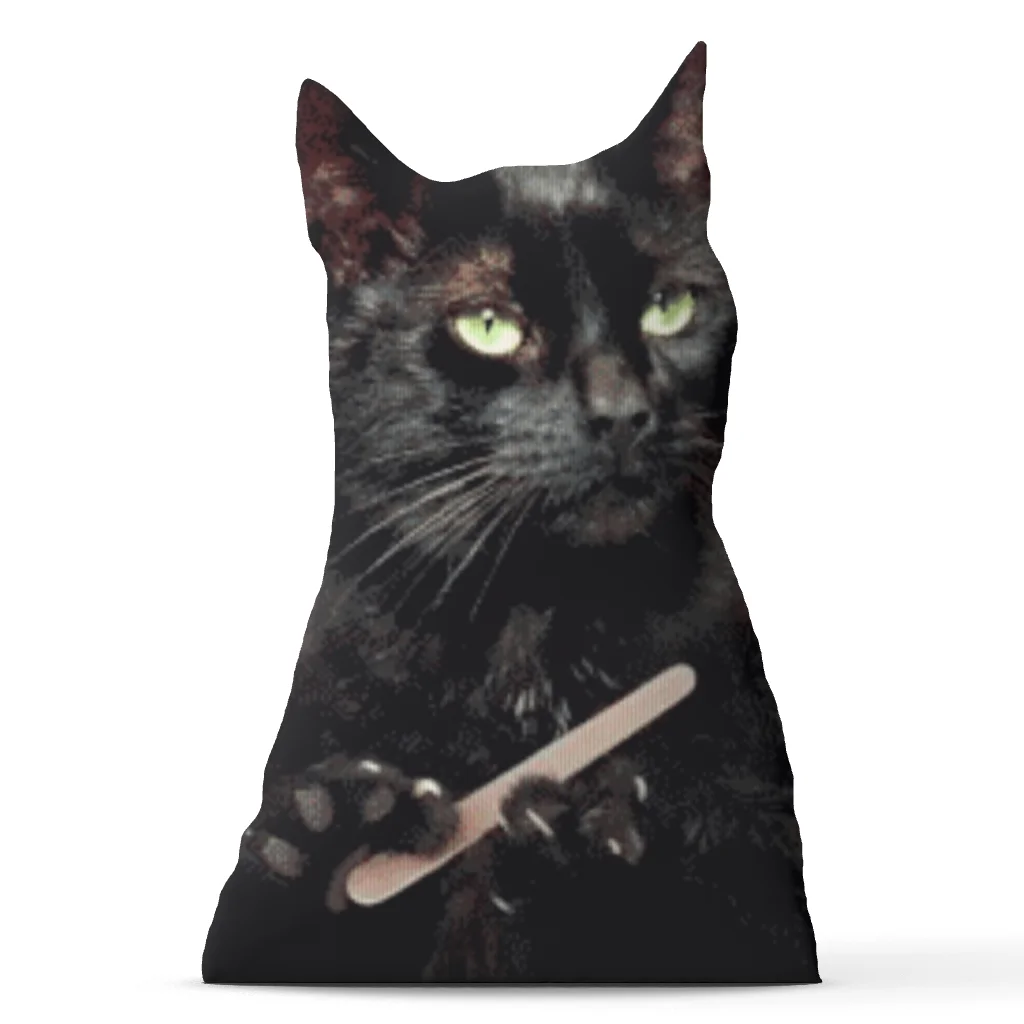 Black Cat Filing Claws Meme Funny Plush Pillow Irregular Stuffed Cushion Cat Lover Gift Decorative Throw Pillow Home Decor