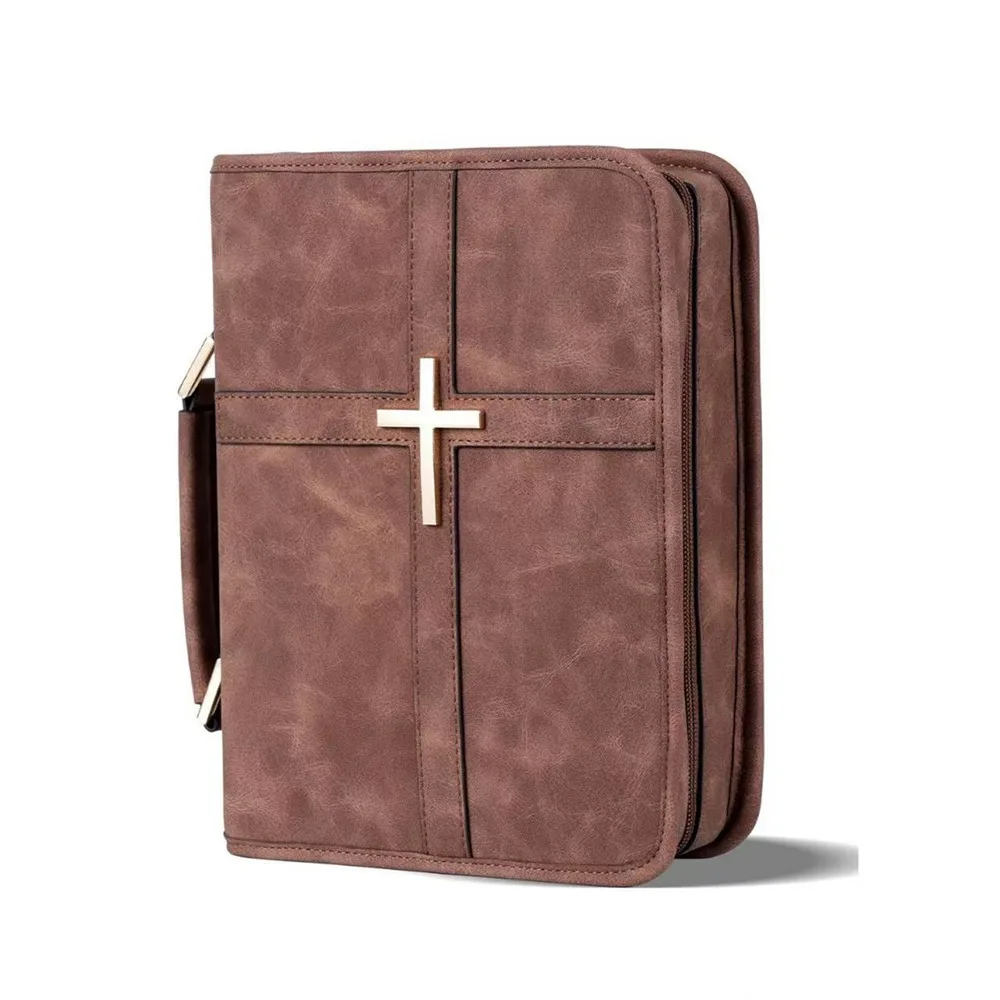 Cross-themed Vegan Leather Bible Cover Dust-proof Built-in Bookmark Ribbon Bible Carrying Case Religious Style Scratch Resistant