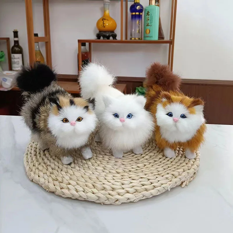 Juguetes de peluche de gato de simulación, gatito de peluche suave, modelo de gato falso, animales realistas para niños, cumpleaños, regalo del Día