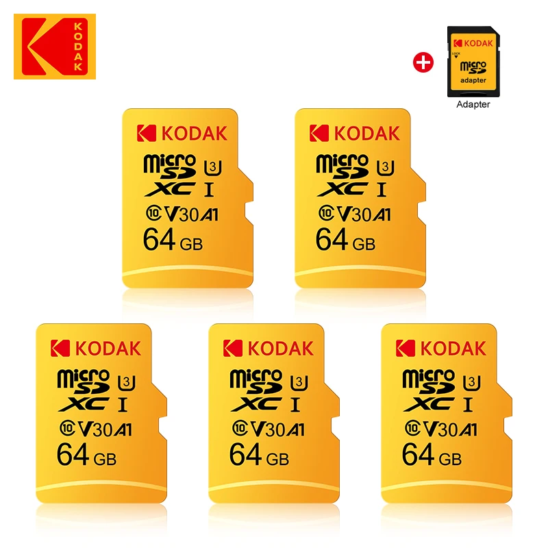 5pcs KODAK Micro SD Memory Card 32GB 64GB Class10 U3 UHS-I  TF Card 4K HD for Mobile phone Smartphone Tablet PC SD adapter