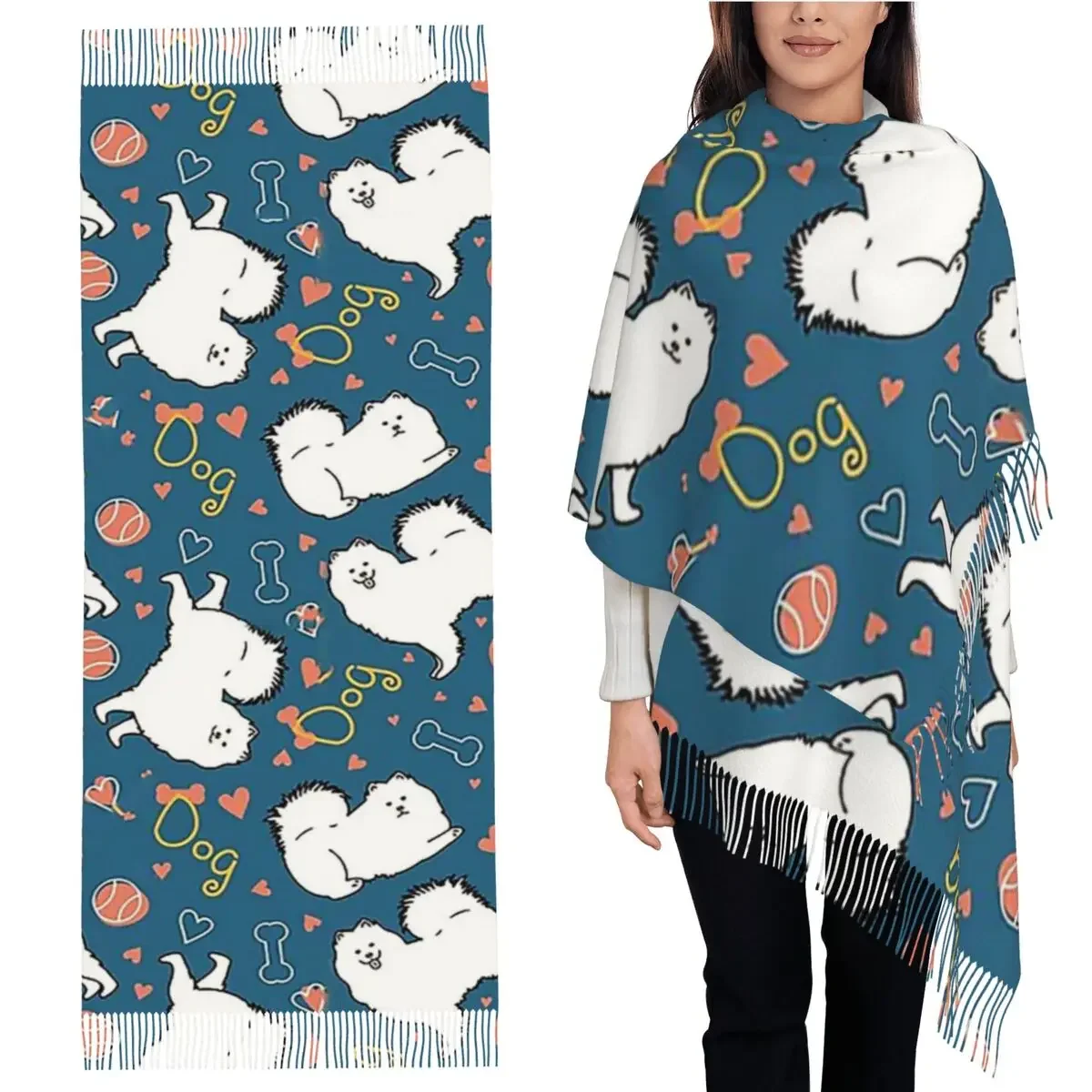 

Шарф с кисточками Love Samoyed Dog, женские мягкие теплые шали и накидки, большая осенне-зимняя шаль