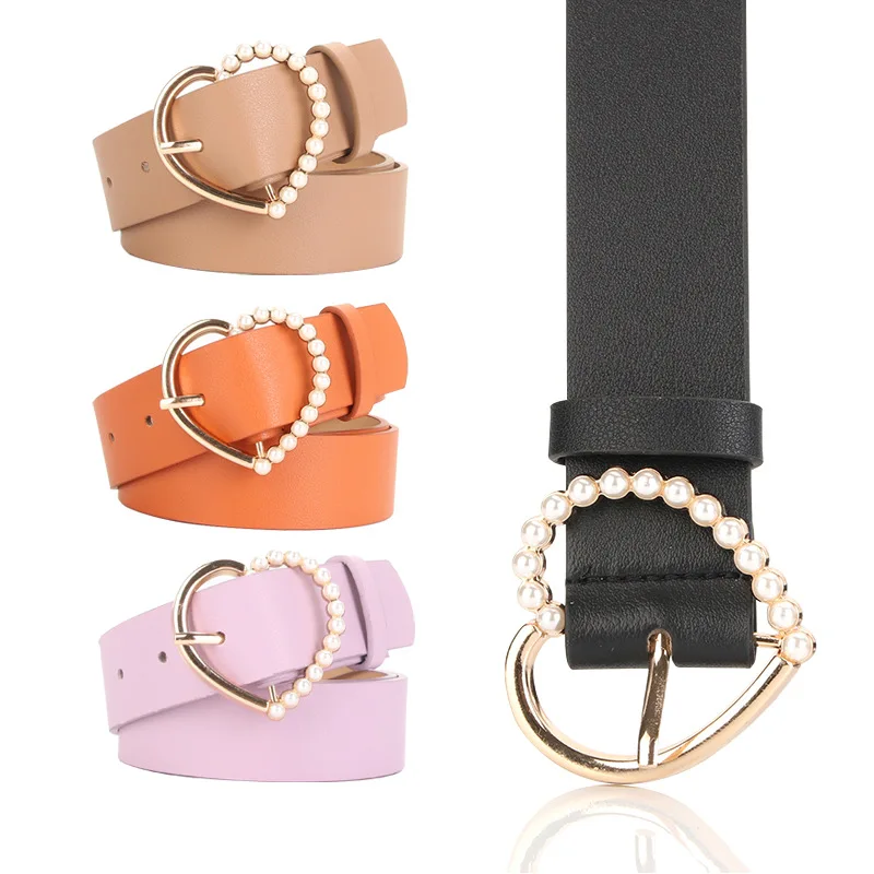 

New Sweet And Elegant Love Pearl Pin Buckle Ladies Belt Decorative Clothing Trendy Fashion Intellectual Belt BS1041