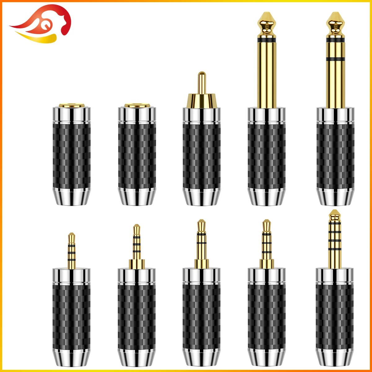 QYFANG XingYun Series Gold Plated Copper Earphone Upgrade Plug 6mm Tail Hole Carbon Fiber Shell 2.5/3.5/4.4/6.35mm Audio Jack