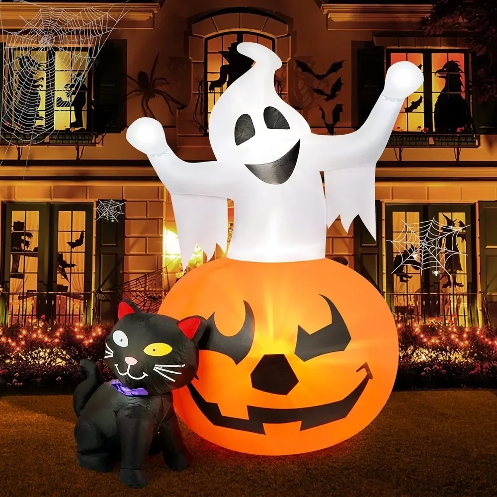 

5 FT Halloween Inflatables Spooky Pumpkin and Witch' s Black Cat Combo Inflatable Decor with Build-in LED Lights Decorations