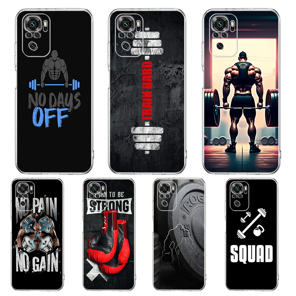 Barbell Deadlift Fitness Phone Case Cover for Redmi Note 10 11 11T 7 8 8T 9 K40 Gaming 9A 9C Pro Plus Transparent Soft Shell Bag