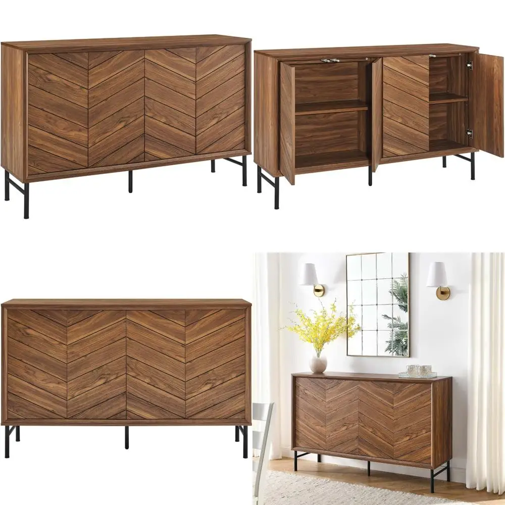 chevron pattern walnut sideboard