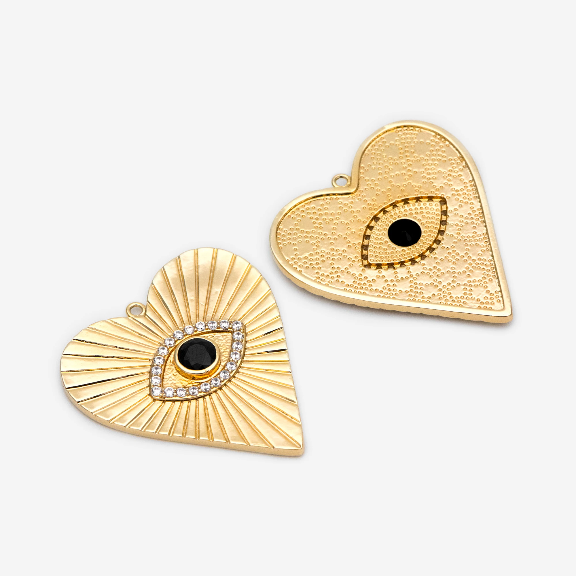 

4pcs CZ Pave Gold Heart Evil Eye Charm 35x32mm, Gold Plated Brass Heart Pendant, For Jewelry Making Diy Accessories (GB-1527)