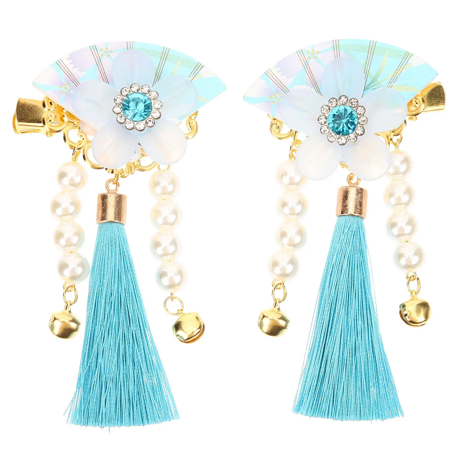 

1 Pair Flower Fan Tassel Hair Clip Japanese Style Hair Accessories For Women Wedding Party Prom Banquet Ceremony Wear