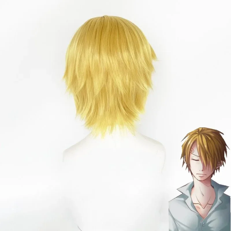 Sanji Anime ONE PIECE Chef Character Wig Halloween Masked Ball Cosplay Role Modeling Simulation Short Hair Bar Anime Golden Wig