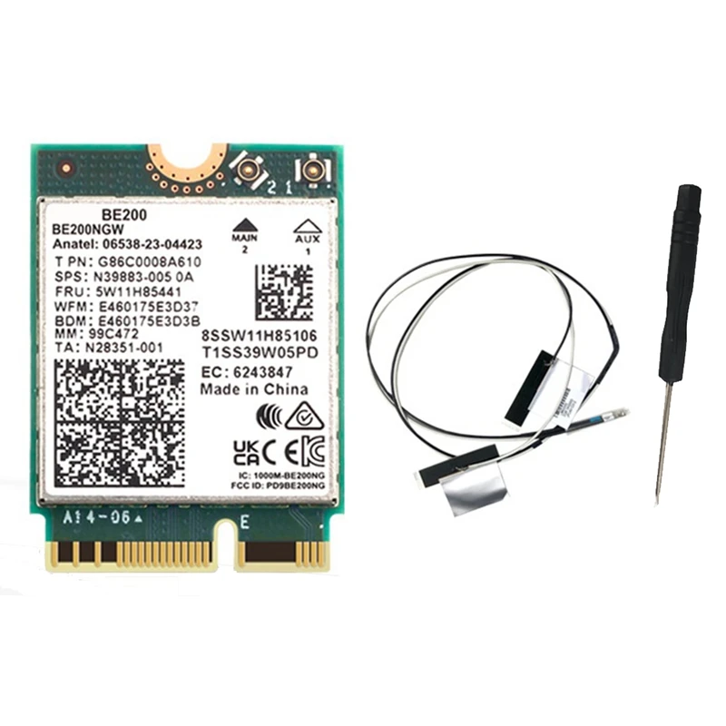 

Wifi Card BE200 Wifi Card +2PCS Antenna BT 5.4 802.11AX Tri-Band M.2 NGFF Wireless Network Adapter For Win10/11