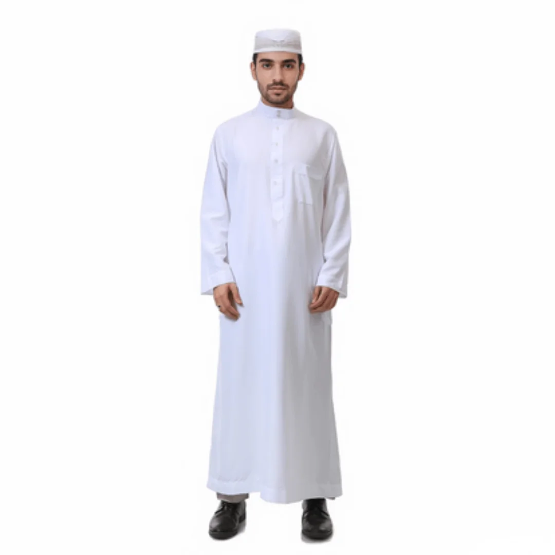 

Men's Muslim Clothes Qatar RobeThobe Middle East Kaftan Saudi Arab Caftans Islamic Abaya Dress Dubai Robes