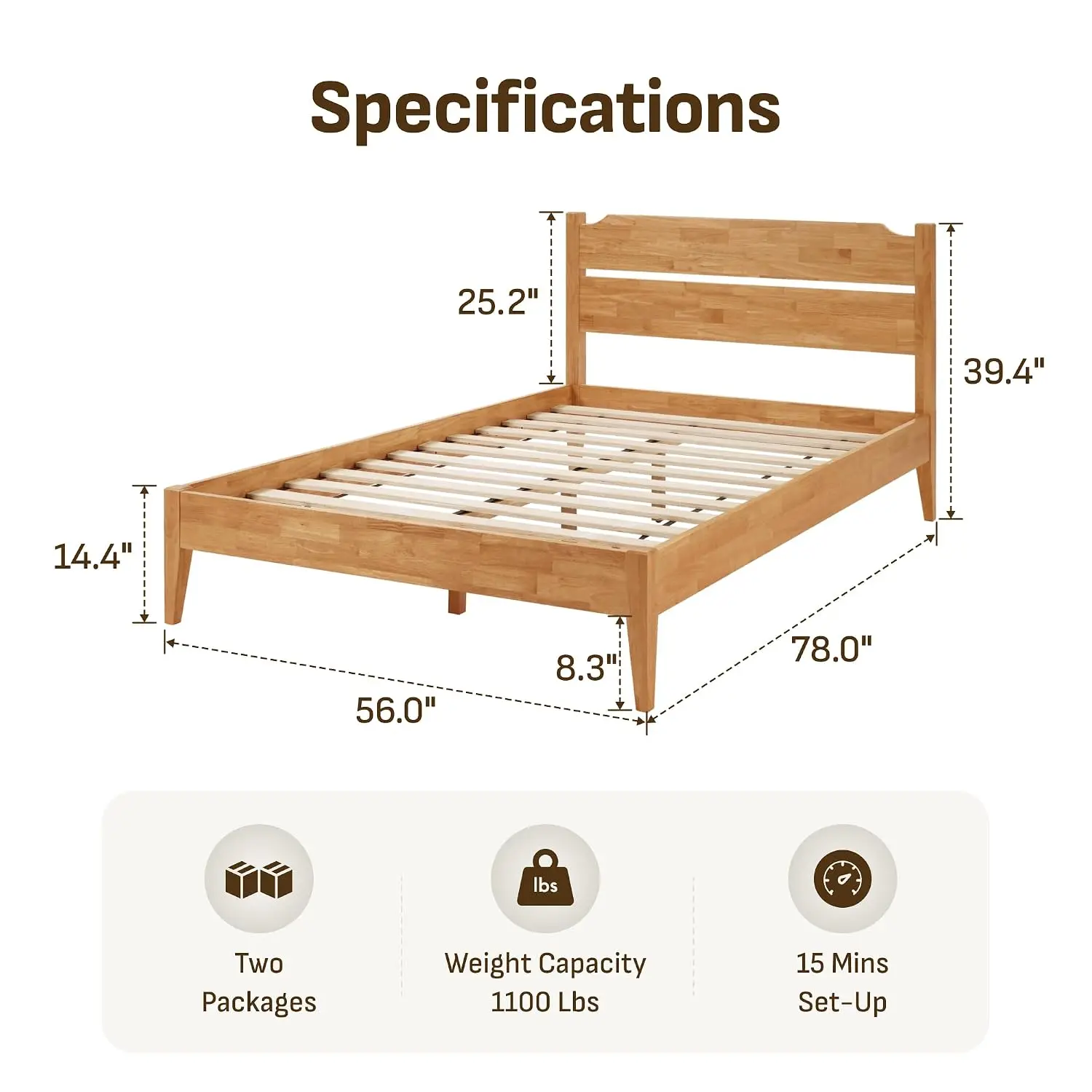 Full Solid Wood Bed Frame With 10