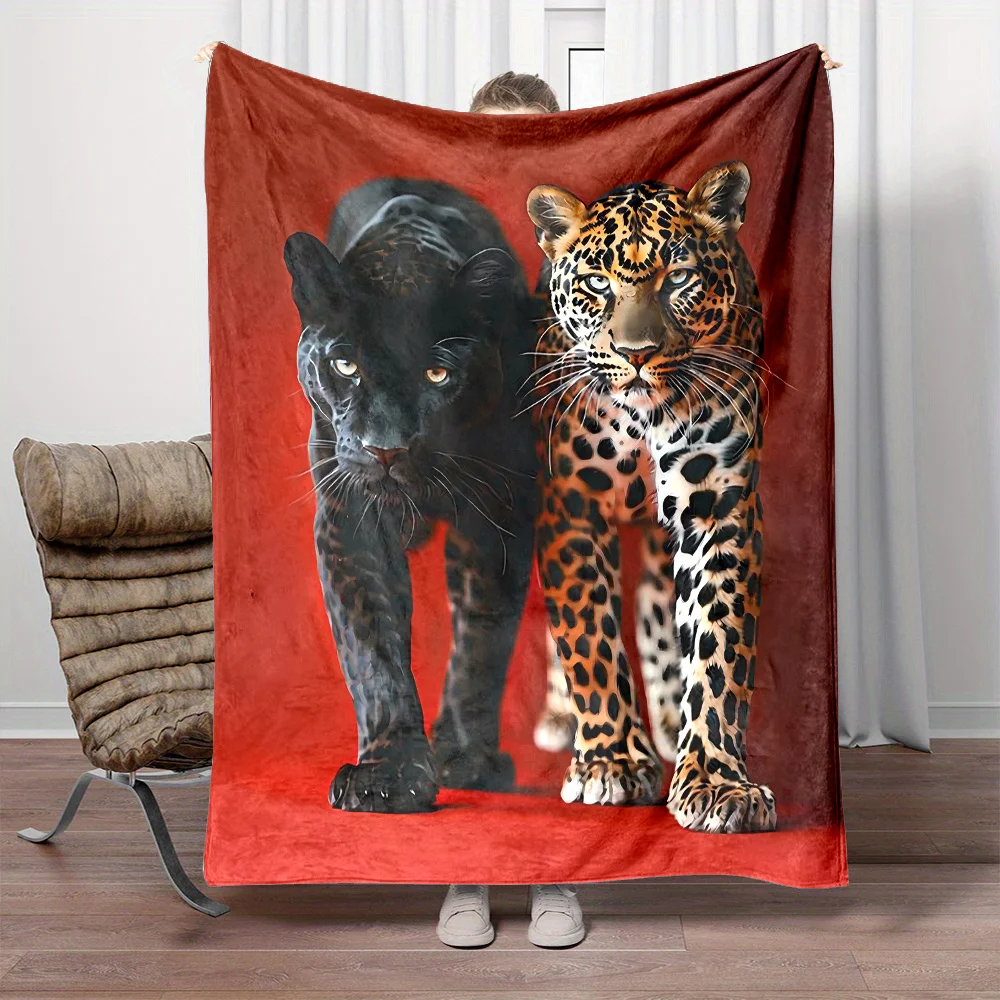 Black and yellow spotted leopard pattern Flannel printed blanket suitable for all seasons for living room office sofa and travel