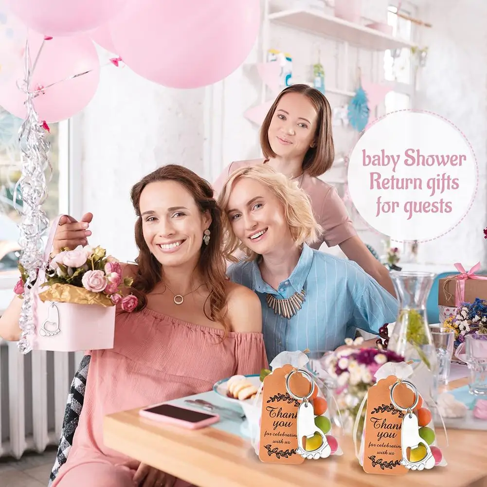 Llavero con huella de 20 piezas, juego de Abrebotellas con bolsas de Organza, etiquetas, hilo de yute, recuerdos para invitados de Baby Shower