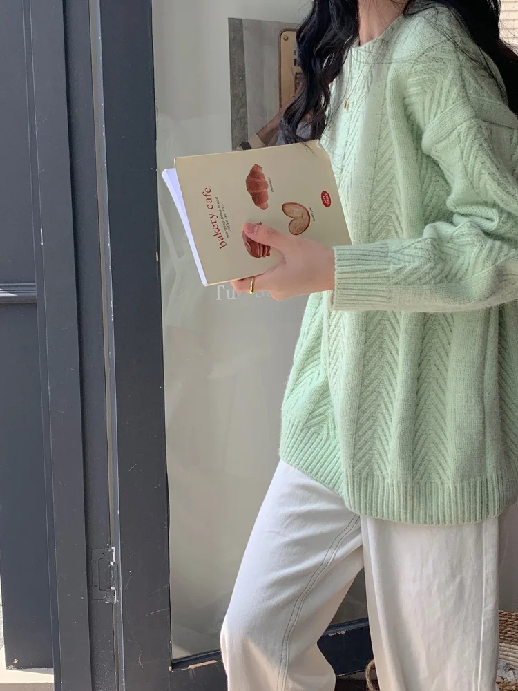 

Mint een Thiened Oversized round Ne Sweater Women's Autumn Winter Hooded Japanese Lazy Sle Design Unique Commute Sl...