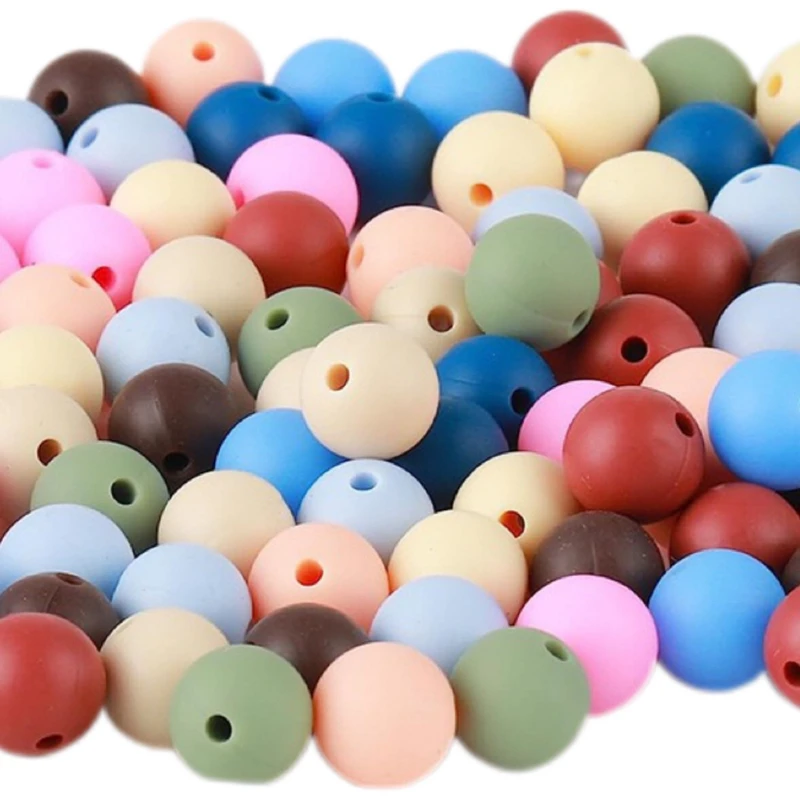 50pcs Baby 12mm Round Silicone Beads Nursing DIY Pacifier Clips Chain Jewelry Necklace Teether Teething Beads Baby Accessories