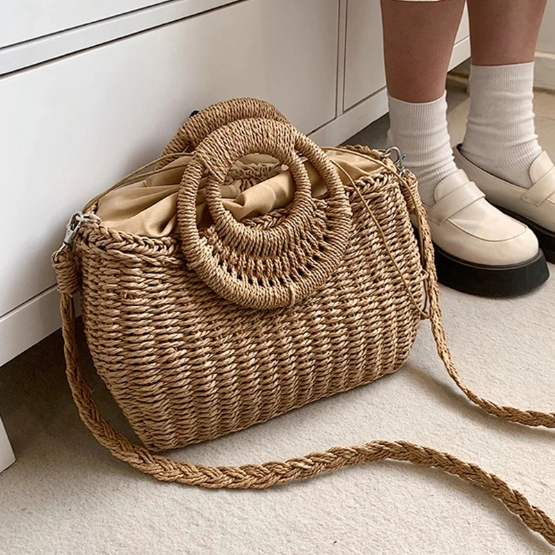 Female Rattan Purse and Handbags bolsa Straw Shoulder Bags For Women Summer Casual Woven Crossbody Bag Travel Basket Beach Bag