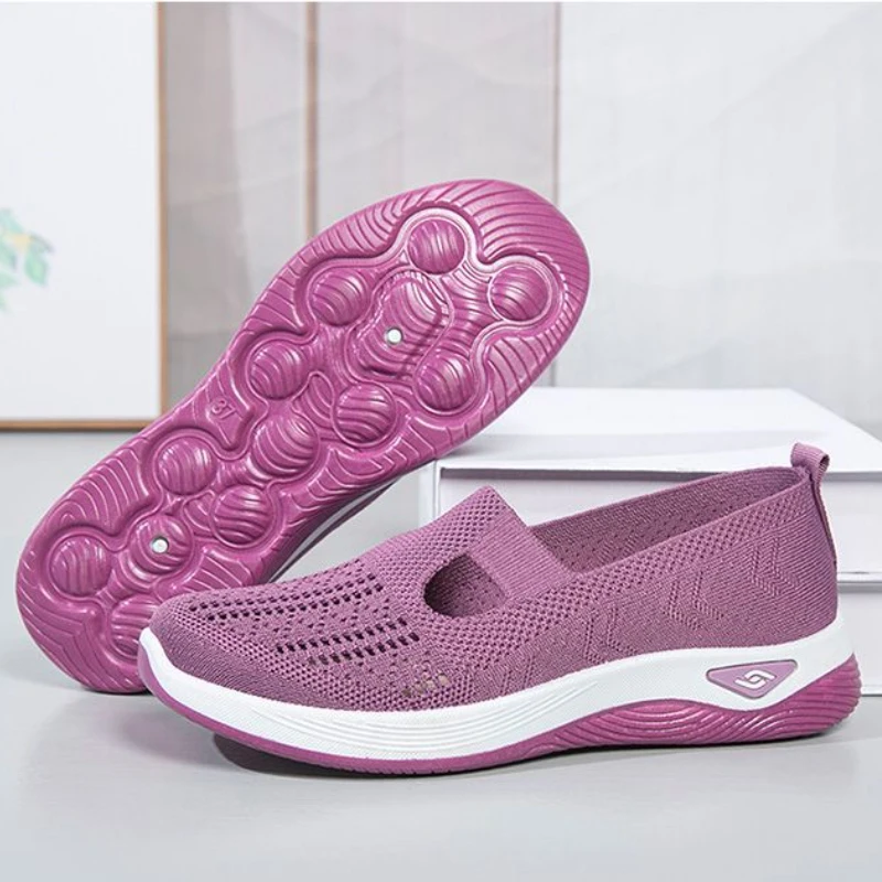 Chaussures d\'été en maille respirante pour femmes, baskets légères à enfiler, plate-forme plate, décontractées, anti-alde, chaussures tissées de