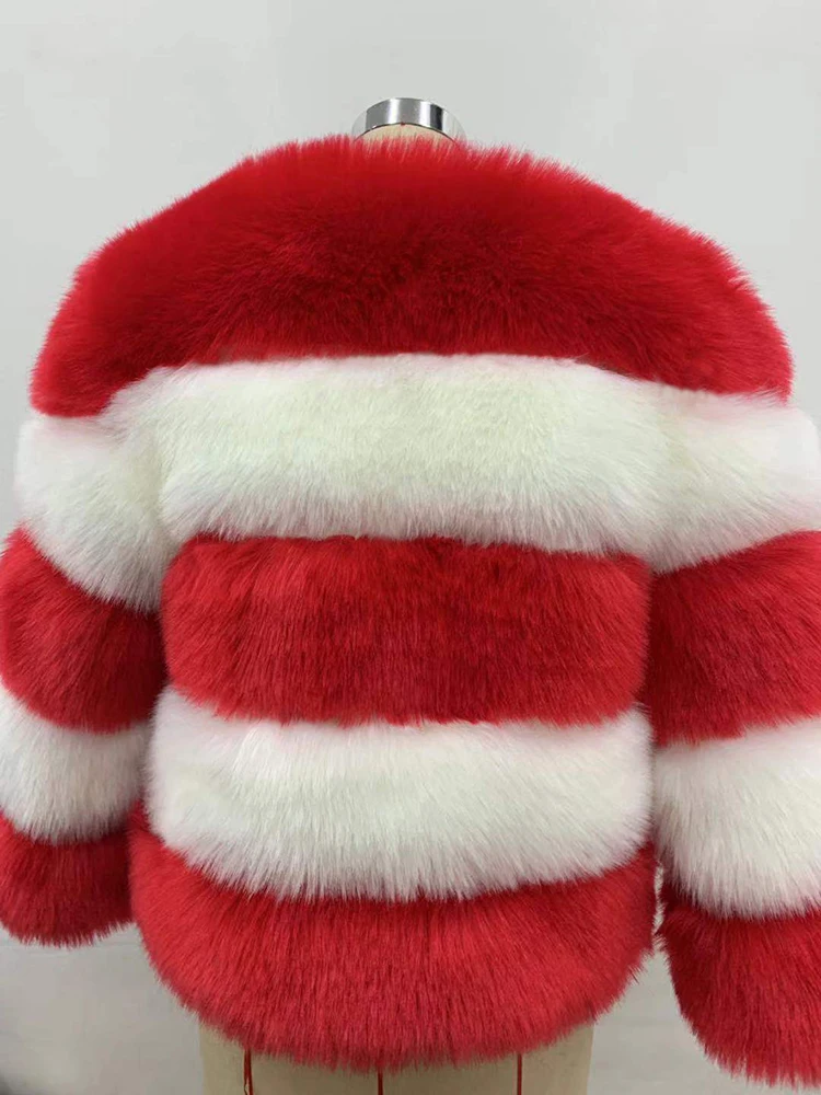 ZADORIN Colore Della Miscela Manica 3/4 Peloso A Righe Parka Inverno Caldo Delle Donne Soffici Cappotto di Pelliccia Sintetica Vintage Giacca di