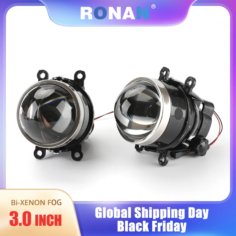 RONAN 3.0inch G2 Type Adjustment Bracket HD Glass Blue Film Bi Xenon Fog Light Projector Lens D2S D2H H11 Lamps Retrofit Styling