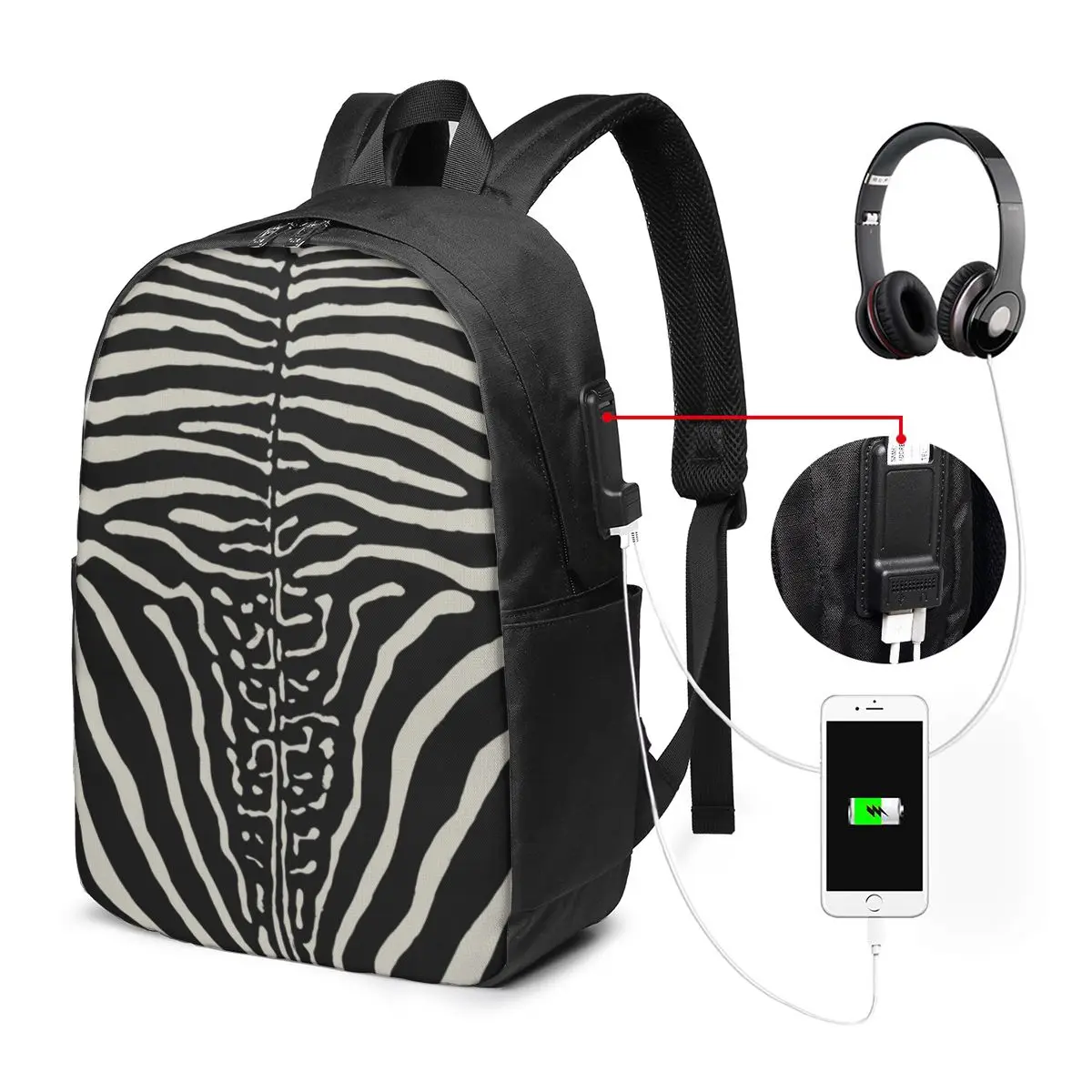 

Zebra Stripes Print Skin Hide TextureBackpack Travel Notebook Bag Computer College Student School Bag Laptop