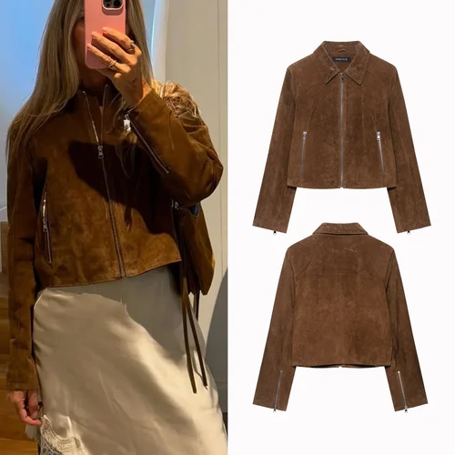 2025 chaquetas de gamuza informales a la moda para mujer, abrigo con cremallera para mujer, abrigos con bolsillos de manga larga, chaqueta de viaje para mujer, ropa de calle