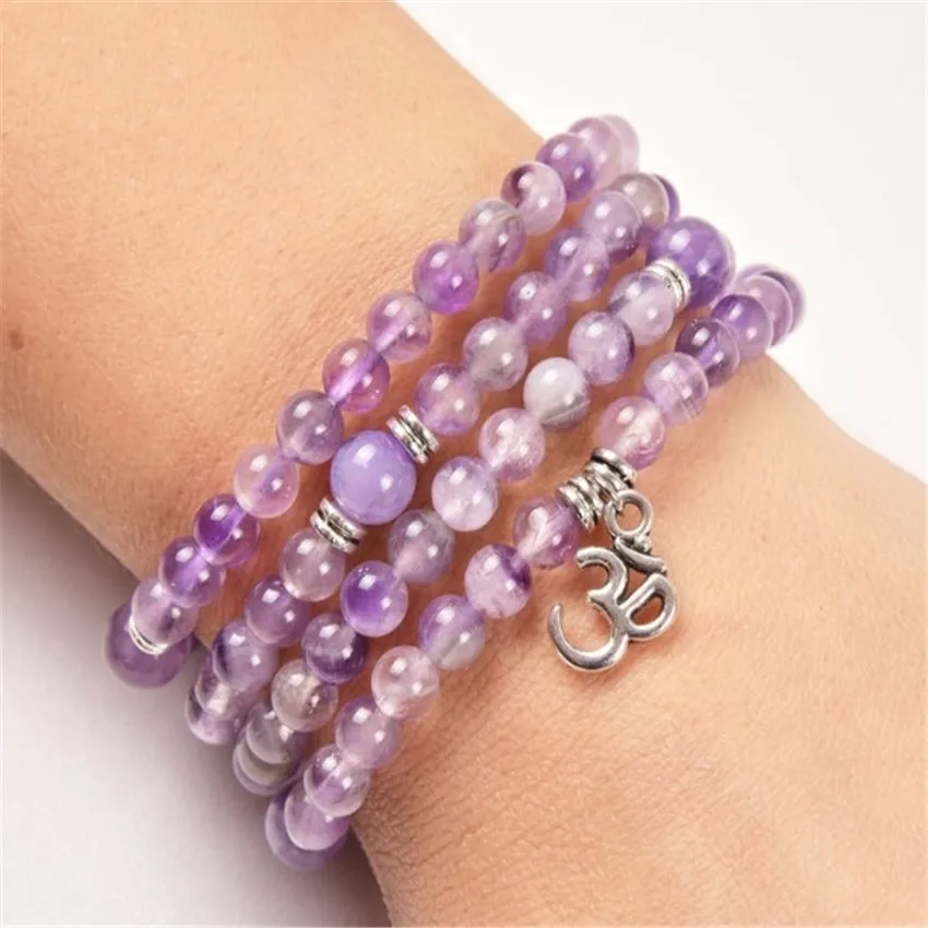 6mm Amethyst Bracelet 108 Beads Buddha Pendant Fragrant Men's Karma Cuff Artisan Handmade Women Peace Teens Yoga Mala Prayer