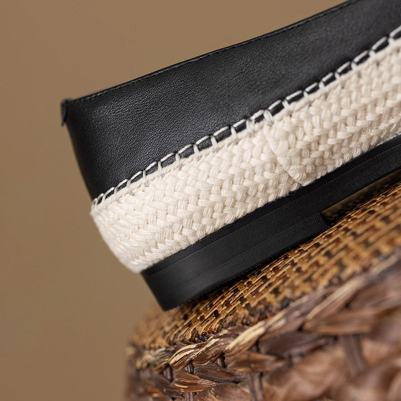 Women's new leather cowhide round toe low heel large size color blocked knit comfortable casual loafers single shoe