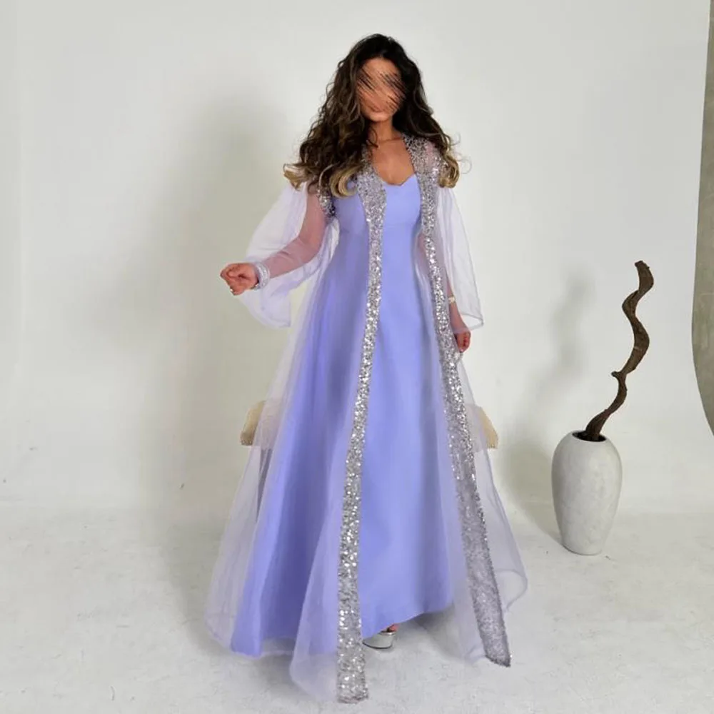 Customized Purple Formal Evening Dresses with Jacket Sweetheart A Line Prom Gown 2 Pieces Satin Dress with Coat