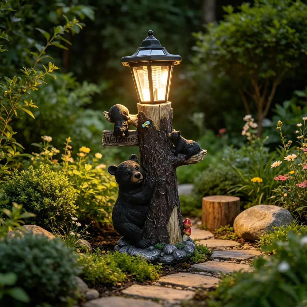Black bear statue welcome sign - Outdoor Lighting On Trees review and price