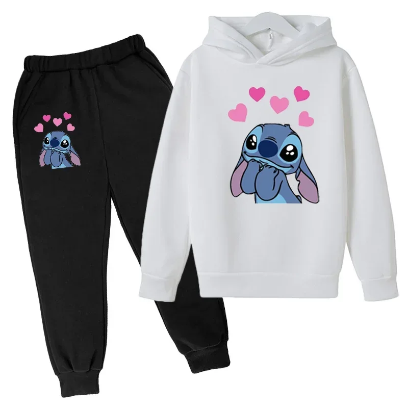 Kids Stitch Clothes Suit Warm Sweater Girl Hoodies Pullover Sweatshirt Pant Winter Spring Girl Boy Tracksuit Children Sportswear