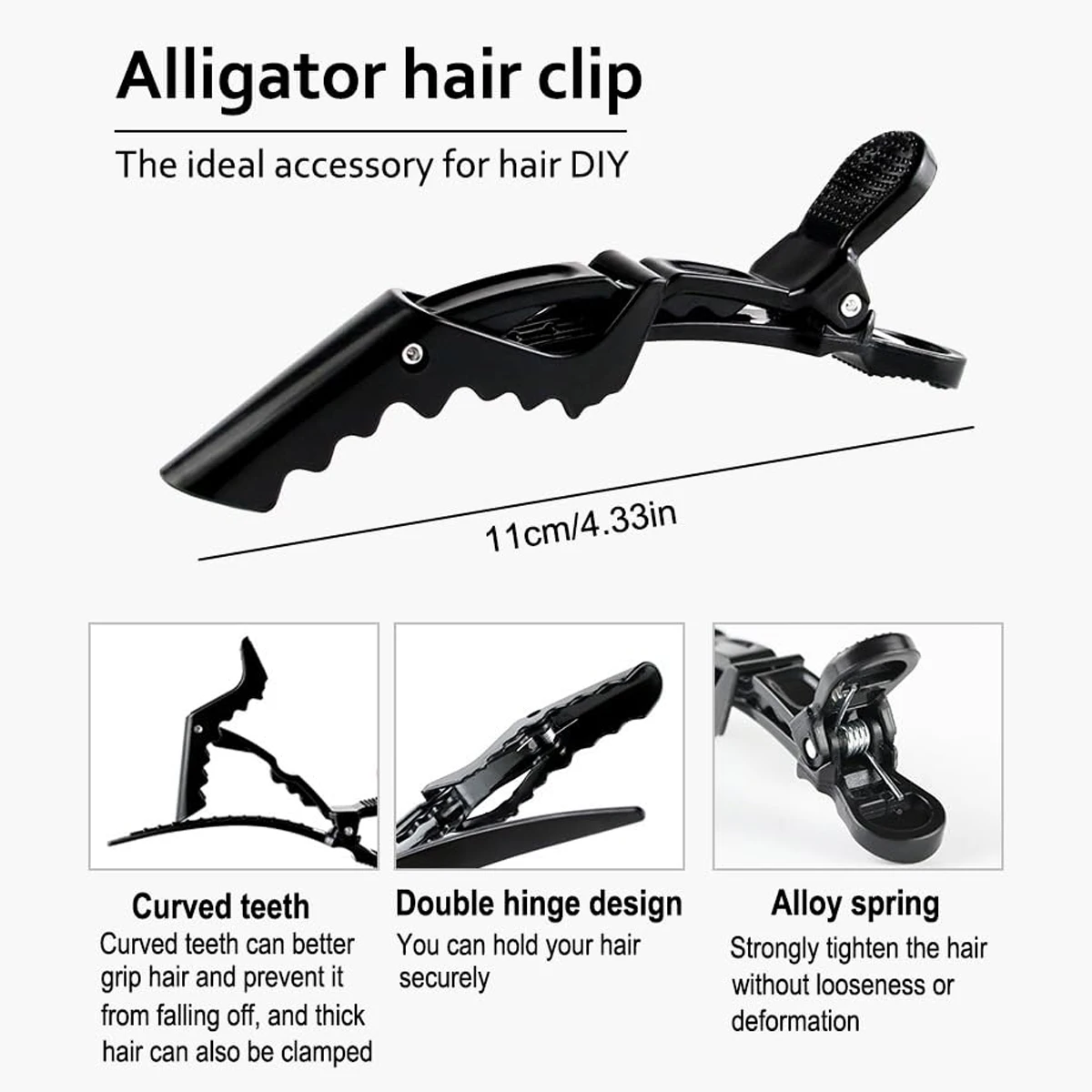 6pcs/Lot Black Plastic Alligator Clip Beauty Hairdressing Clamps Claw Section Alligator Hairpin Barber Styling Hairpin Supplies