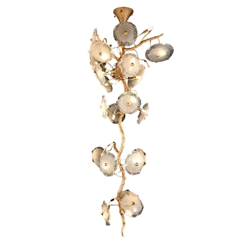 الديكور الحديث فيلا ردهة الفندق الفاخرة الزجاج الكريستال ضوء السقف الباعثة للضوء ديود لوتس ليف الحديثة عالية ثريا تركب بالسقف #1