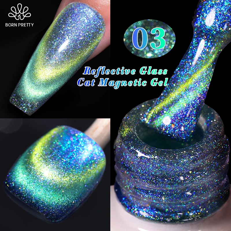 BORN PRETTY Double Light Cat Magnetic Gel Nail Polish 10ml Reflective Glass Sparkling 9D Rainbow Color Varnis Semi Permanent