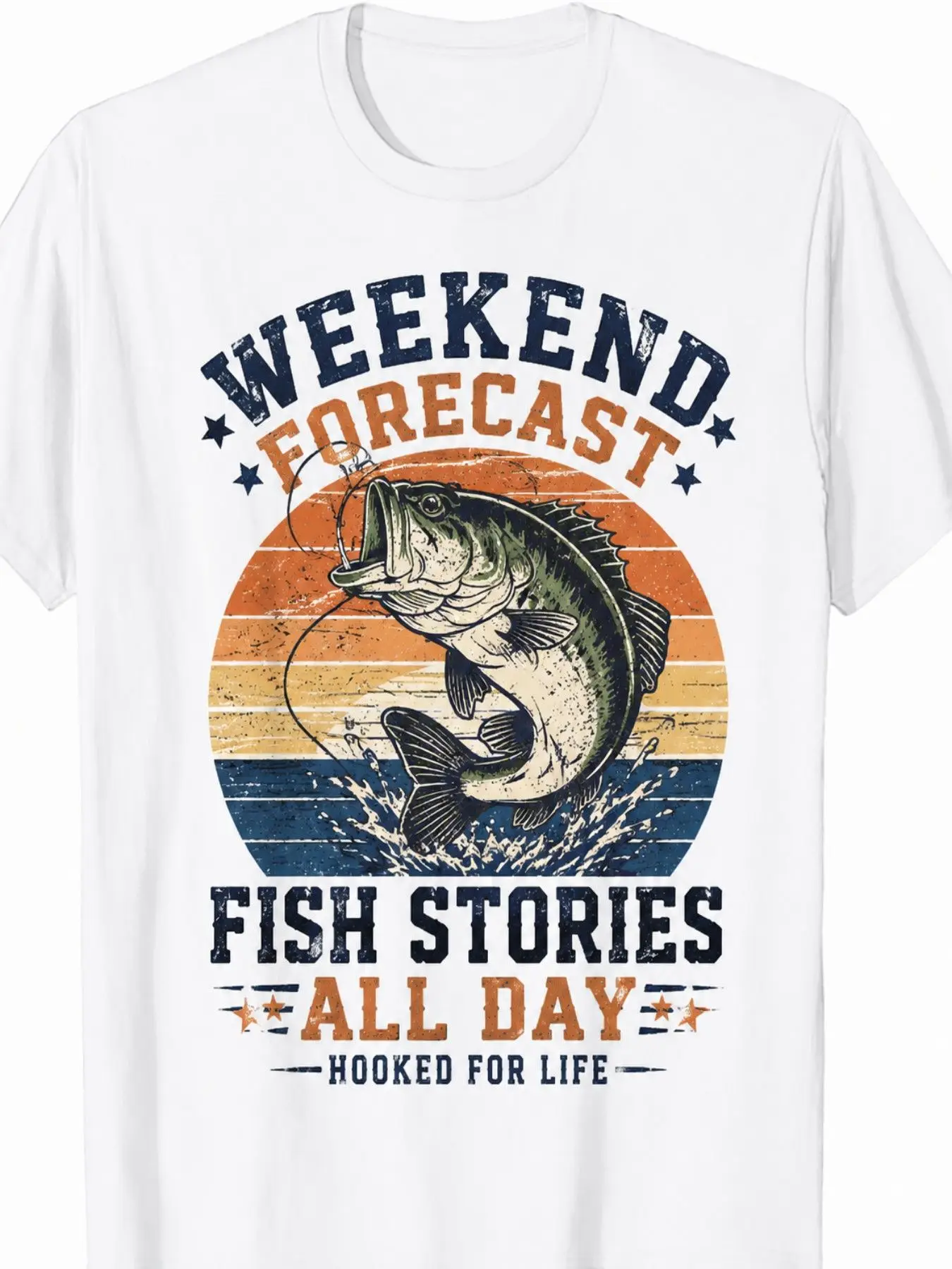 Men's Vintage Bass Fishing Graphic T Shirt Weekend Forecast Fish Stories All Day Casual Short Sleeve Tee