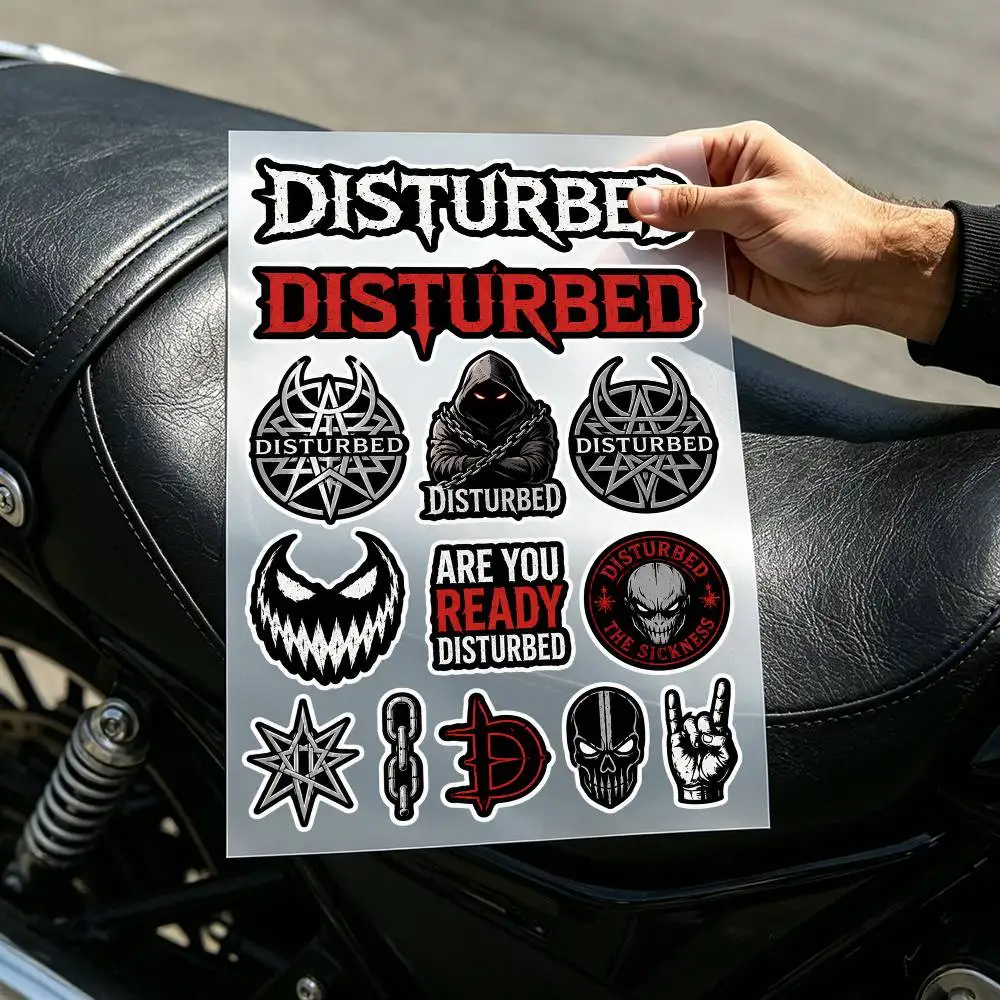 Edgy Modern Rock Band Art Decal Silver Motorcycle Sticker Waterproof DlY Helemt Front Windshield Fuel Tank Scooter Vinyl Decal