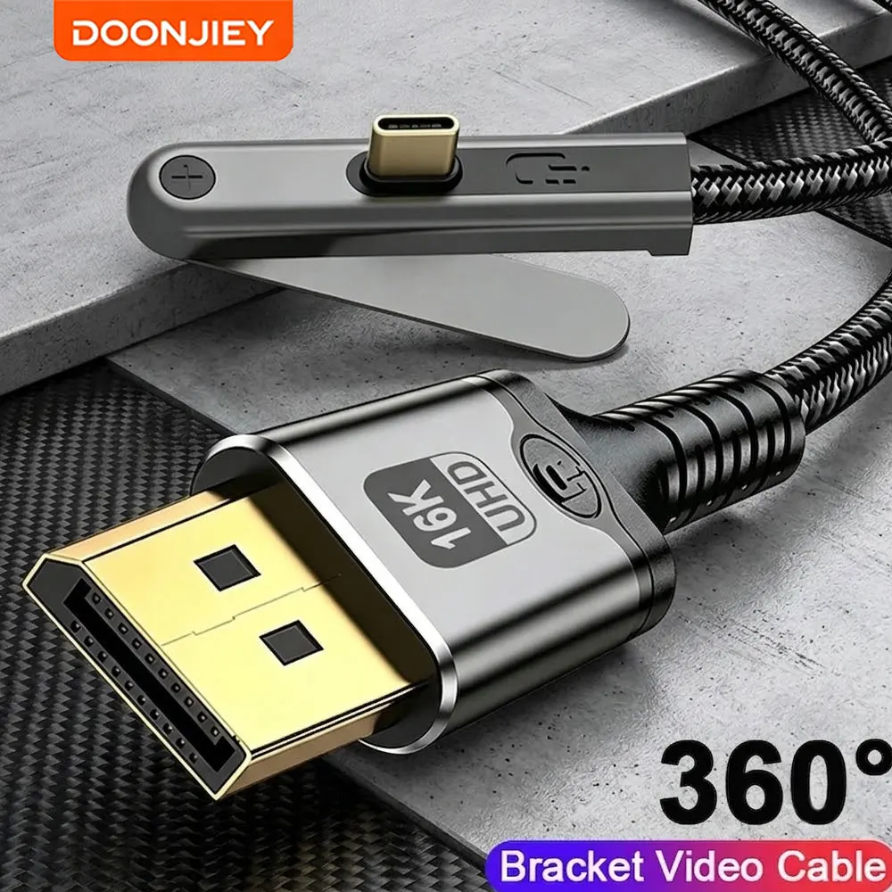 DOONJIEY 16K@60Hz DisplayPort 2.1 to USB C Cable, 8K Type C to DP Adapter with Foldable Stand for Thunderbolt 4/5 MacBook PC