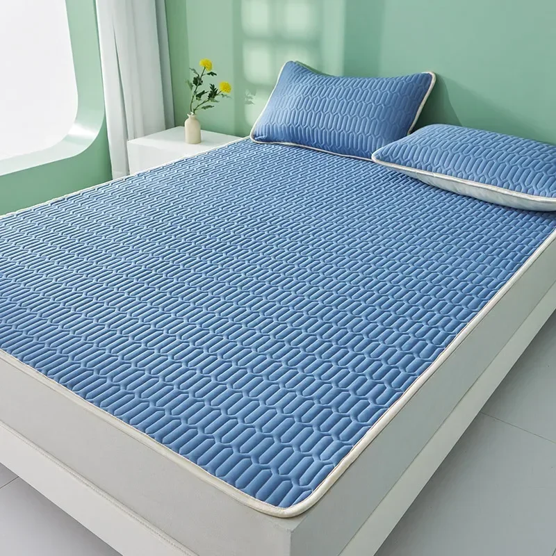 

1PC Cool Feeling Ice Fabric Mattress Single/Double/Queen Bed Sheet Summer Cool Pad Mat Elastic Band Four Corners Bedspreads