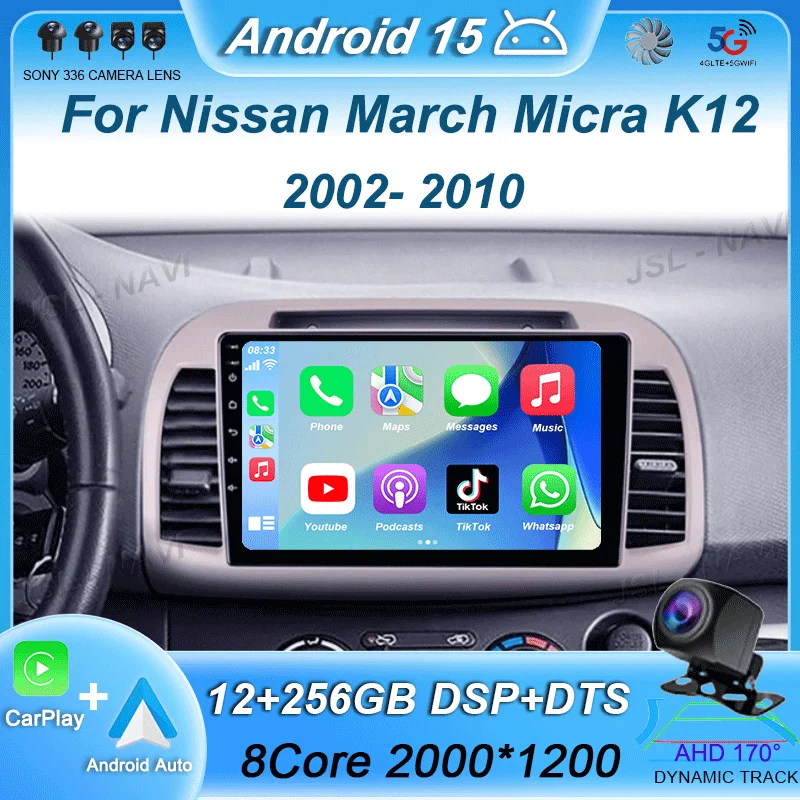 

Android 15 Carplay Auto Car Radio For Nissan March Micra K12 2002-2010 Navigation Autoradio Audio Multimedia Video Player Stereo
