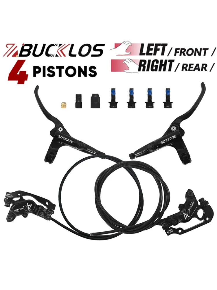 AliExpress BUCKLOS 4 Pistons MTB Hydraulic Brake 850/1630mm Front Rear Bicycle Disc Brake E-Bike Mountain Bike Hydraulic Brake Bicycle Part