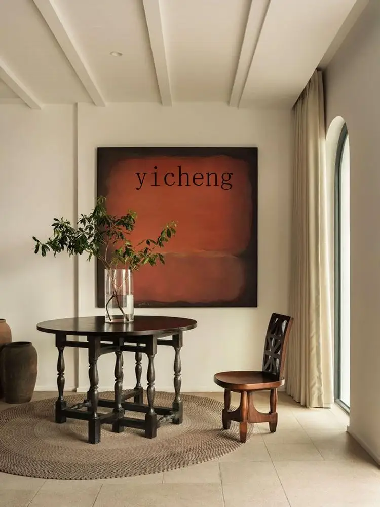 

TWR Vintage Dining Table Round Solid Wood Black Coffee Color Table Living Room Coffee Table